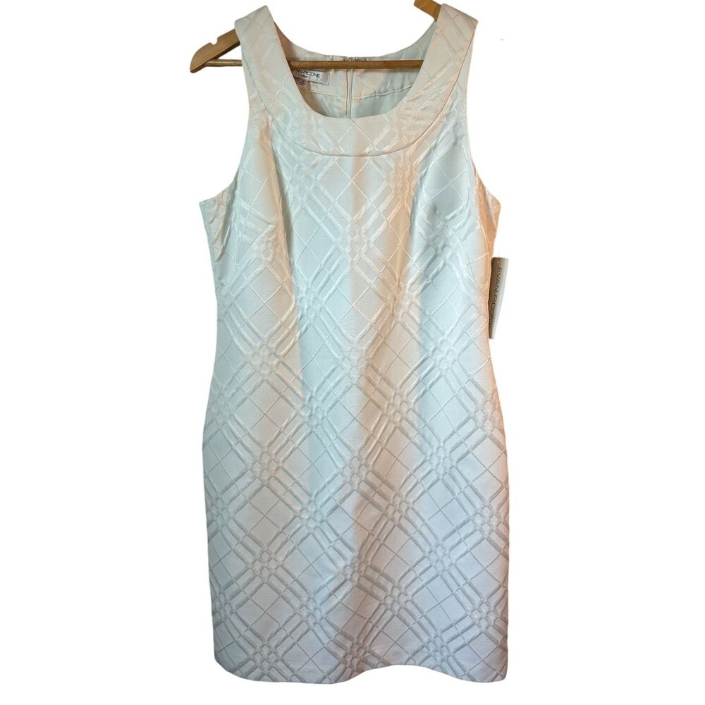 NWT Evan-Picone Dress Women's 12 Ivory Diamond Geometric Textured Lined Career